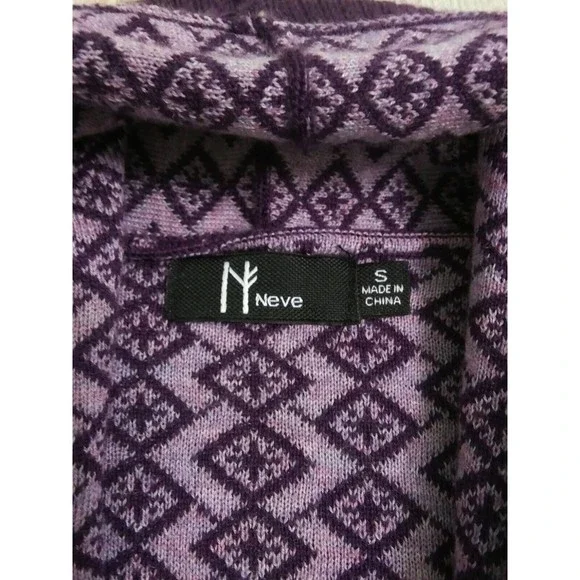 Neve Women's Small Wool Cardigan Open Front Snowflake Ski Sweater Purple Violet - Picture 3 of 11
